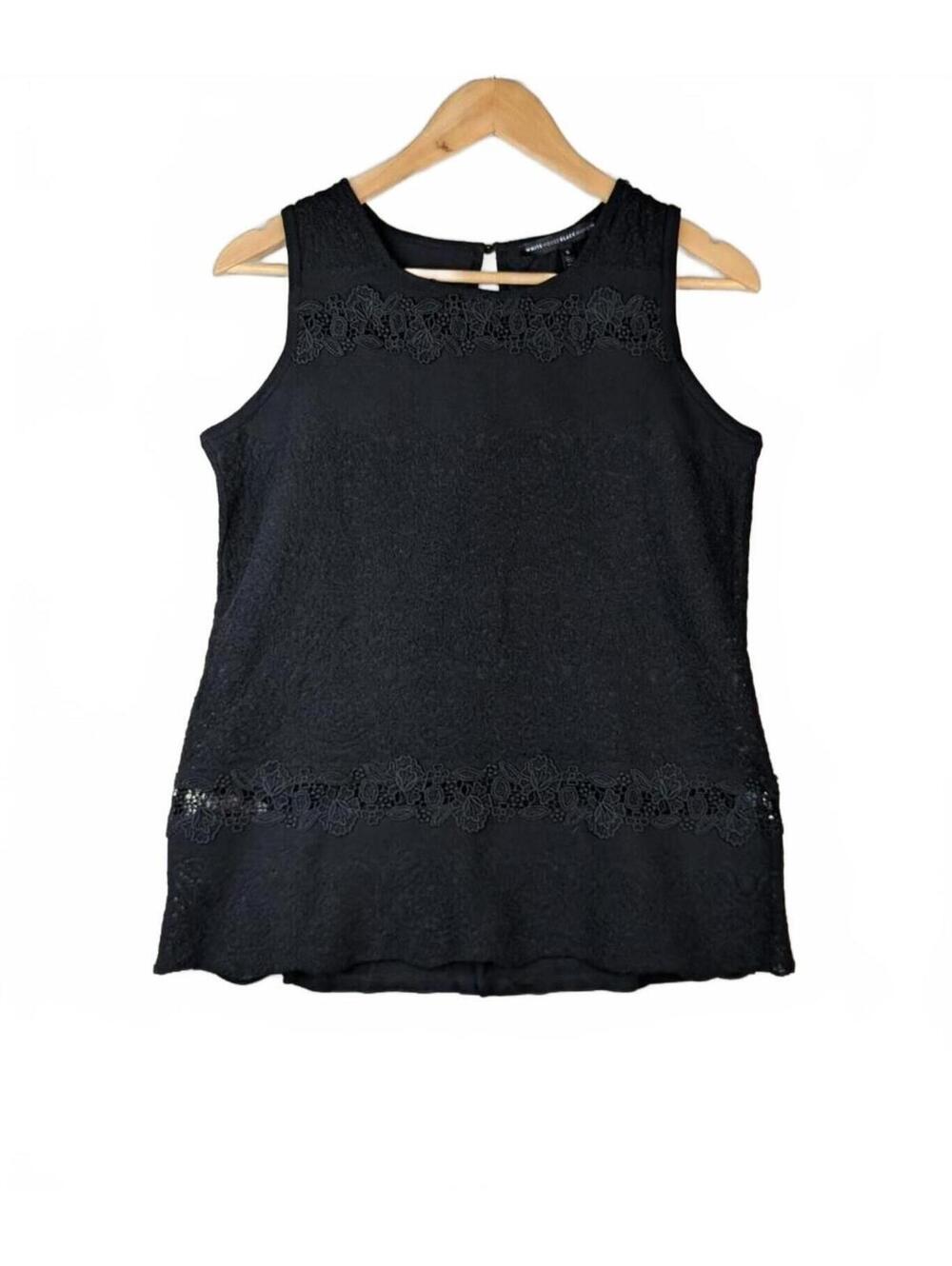 White House Black Market Black‎ Sleeveless Lined Lace Keyhole Back Top Size S